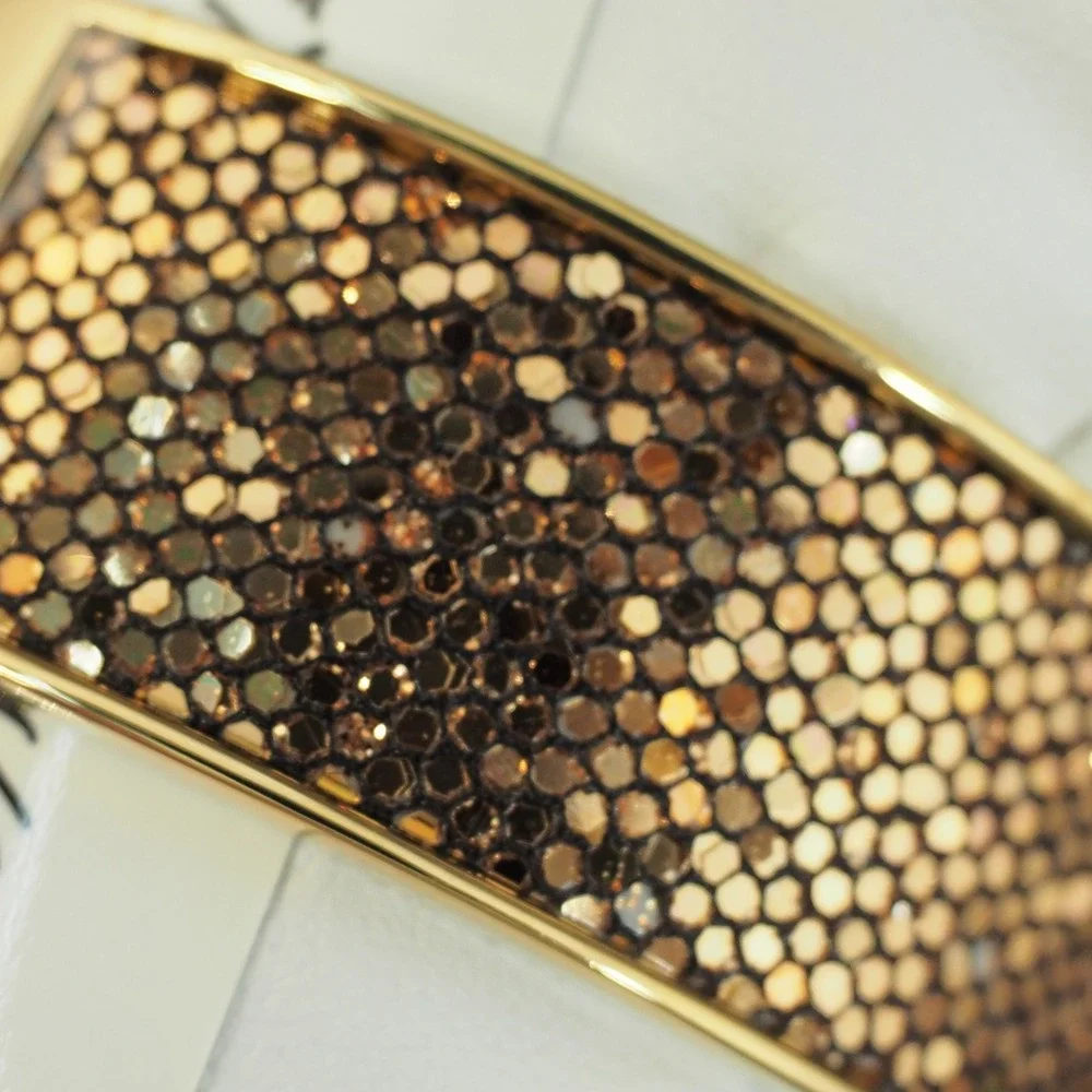 Betsey Johnson Watch Gold Glitter Cuff Rhinestone Bezel Glam Bling Statement